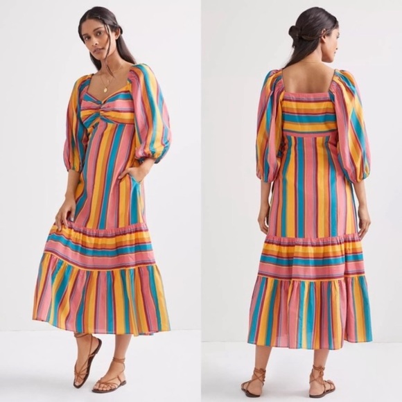 Farm Rio Rainbow Stripe Midi Dress - Picture 1 of 3